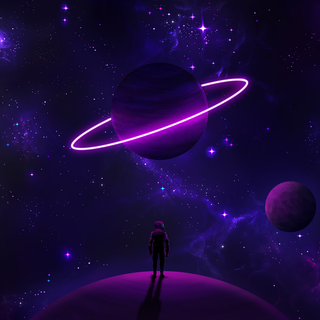 Neon Space Explorer / Astronaut Planet Glow / Purple Universe Aesthetic / Cosmic Rings