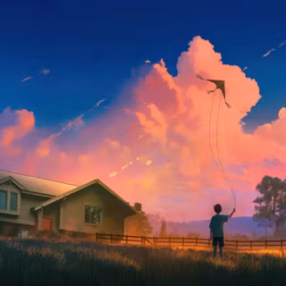 A Boy Flying a Kite Outside