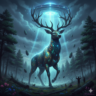 UFO transforms Deer into a Giant creature that towering over the forest