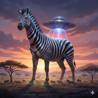 UFO transforms Zebra into a Giant creature that towering over the Savannah plains