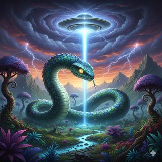 UFO transforms Snake into a Giant creature that towering over the landscape