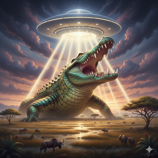 UFO transforms Crocodile into a Giant creature that towering over the Savannah wetlands