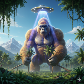 UFO transforms Gorilla into a Giant creature that towering over the jungle