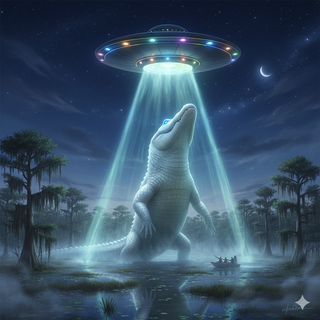 UFO transforms White Alligator into a Giant creature that towering over the Everglades