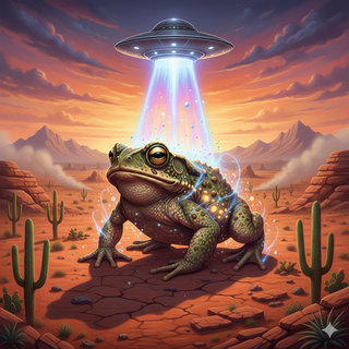 UFO transforms Toad into a Giant creature that towering over a desert landscape