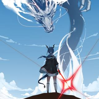 anime attacking a dragon