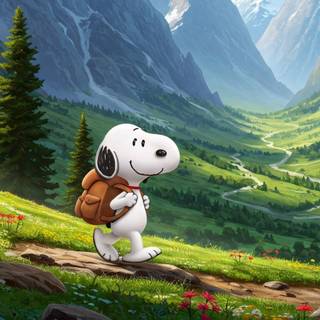 Snoopy Hiking In The Mountains