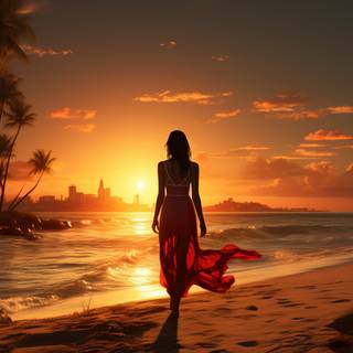 Lady Watching The Sunset Alone