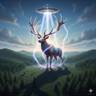 UFO transforms Elk into a Giant creature that towering over the landscape
