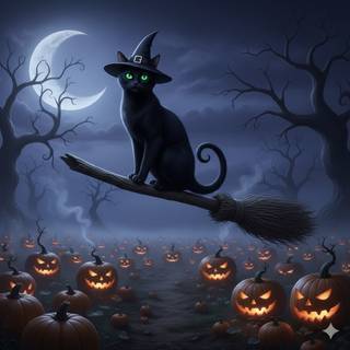 Witchy Black Halloween Cat