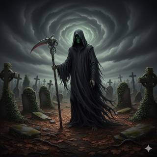 Grim Reaper standing in an old Graveyard