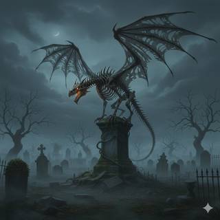 Skeletal Dragon guarding an old Graveyard