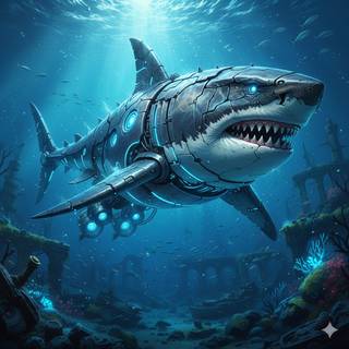 Giant Mecha Armored Great White Shark