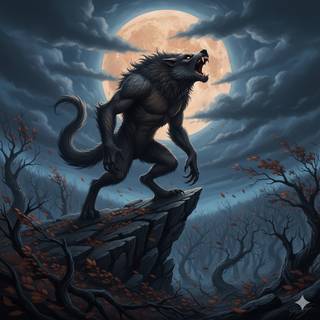 Scary Werewolf howling towards the Full Moon