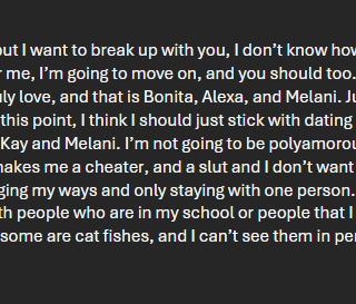 *Cries*  Jay broke up with me