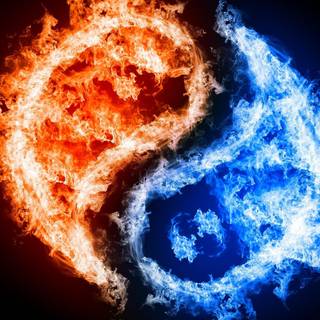 foc roșu și albastru Yin-Yang