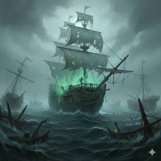 Ghostly Pirate Ship with a Curse