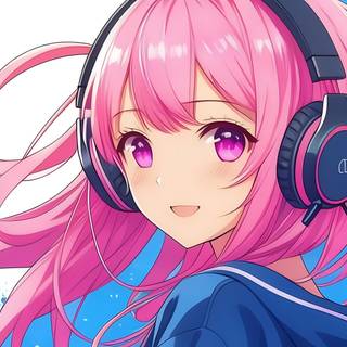Headphones On: Pink-Haired Anime Girl