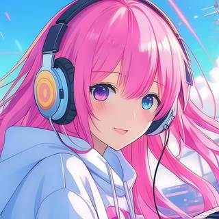 Melody in the Sunlight: Pink Hair and Blue Skies