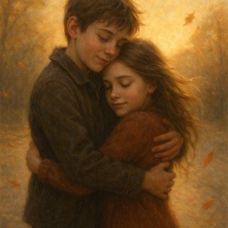 The boy wrapped his arms around the girl, pulling her close as their hearts seemed to beat in perfect rhythm. The world around them grew quiet no words were needed, only the warmth of the embrace that spoke of trust, affection, and an unspoken promise. In that simple hug, they found comfort, safety, and the quiet beauty of love itself.