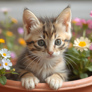 Kitten In Flowerpot