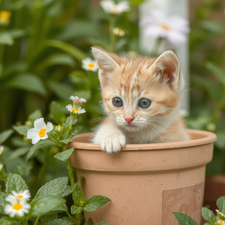 Kitten In Flowerpot