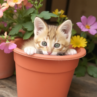 Kitten In Flowerpot