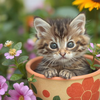 Kitten In Flowerpot