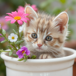 Kitten In Flowerpot