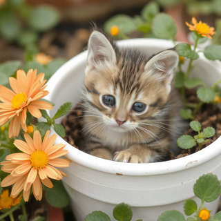 Kitten In Flowerpot