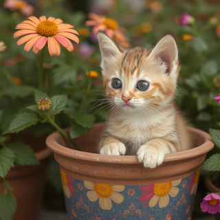 Kitten In Flowerpot