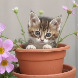 Kitten In Flowerpot