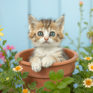 Kitten In Flowerpot