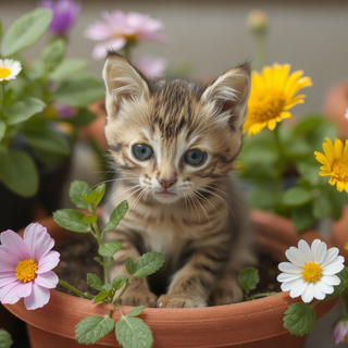 Kitten In Flowerpot
