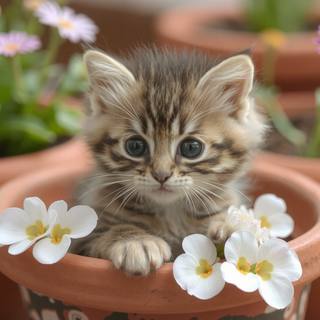 Kitten In Flowerpot