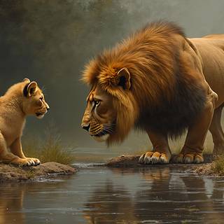 Lion With A Cub