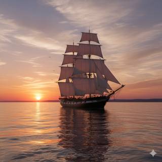 Tall Ship sailing at Sunset