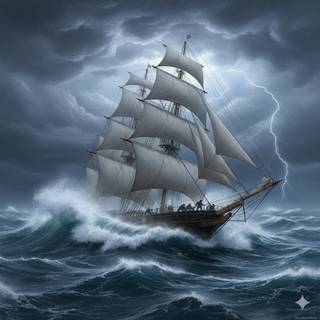 Tall Ship battles against a Hurricane