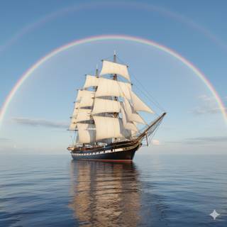 Tall Ship underneath a Rainbow