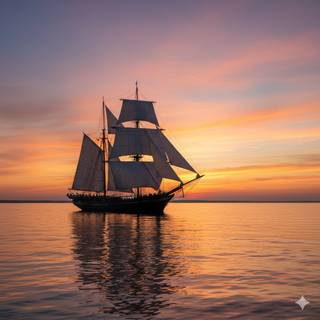 Great Lake Schooner sailing at Sunset
