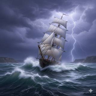 Great Lake Schooner battling against the Gales of November