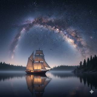 Great Lake Schooner underneath the Milky Way
