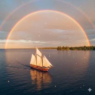 Great Lake Schooner underneath a Rainbow