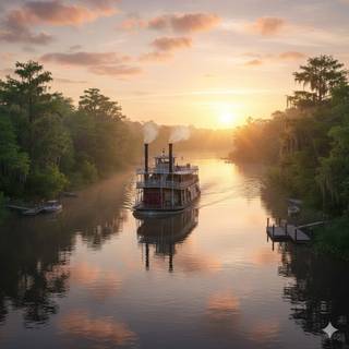 River Steamboat at Sunrise