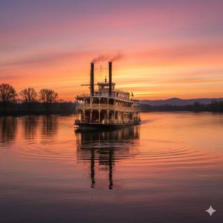 River Steamboat at Sunset