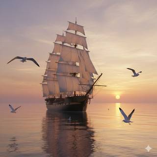 Tall Ship sailing at Sunrise