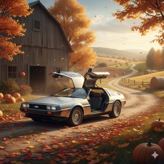 Delorean on a Farm during the Autumn season