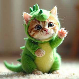 Little Kitten In A Dinosaur Costume