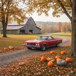 1970 Chevrolet El Camino at a farm during the Autumn