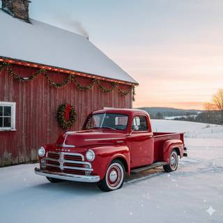 Red 1949 Dodge B1-C-116 Pickup Truck at a Farm during Christmas